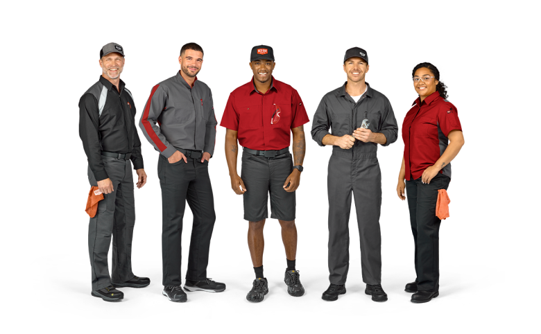 a group of happy automive workers wearing Red Kap work shirts and pants a group of happy automive workers wearing Red Kap work shirts and pants