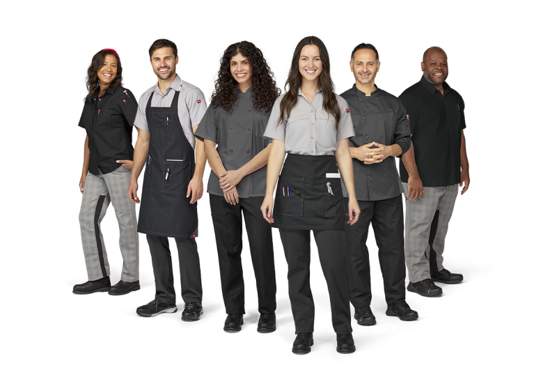 a group of culinary workers standing together wearing Red Kap culinary workwear a group of culinary workers standing together wearing Red Kap culinary workwear