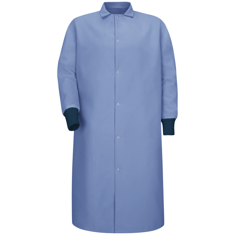 Gripper-Front Spun Polyester Pocketless Butcher Coat with Knit Cuffs image number 1