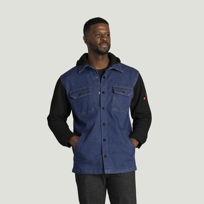Men’s Denim and Fleece Hooded Shirt Jacket