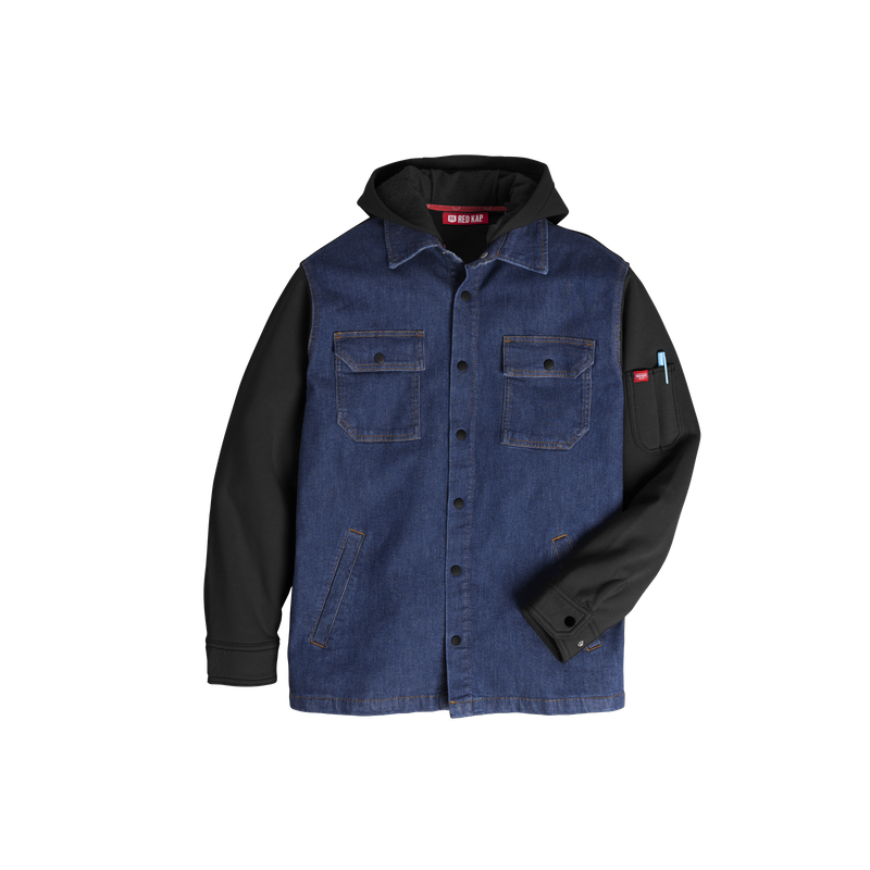Men’s Denim and Fleece Hooded Shirt Jacket image number 9