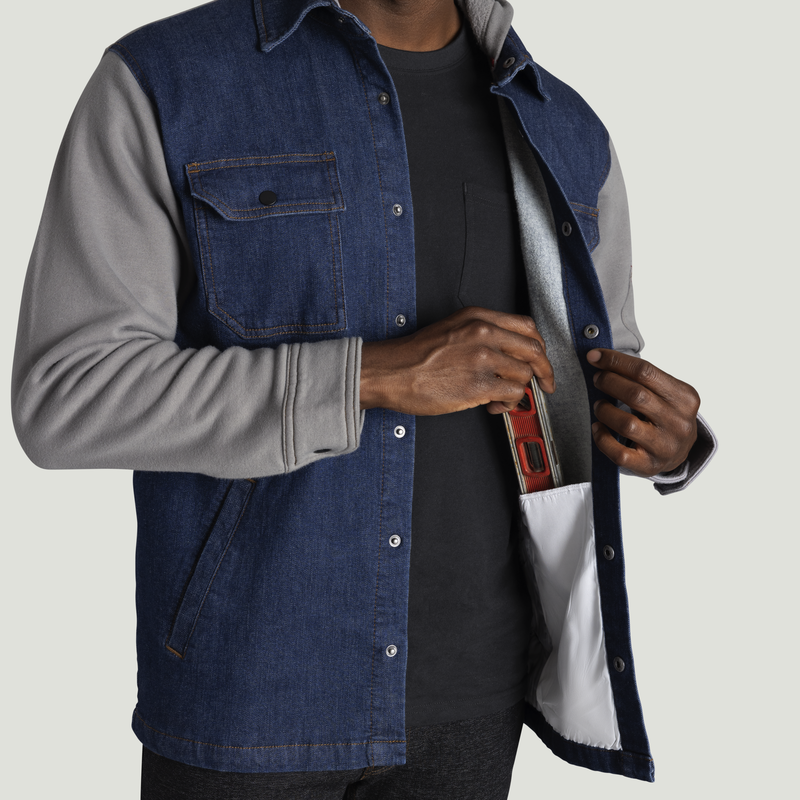 Men’s Denim and Fleece Hooded Shirt Jacket image number 12