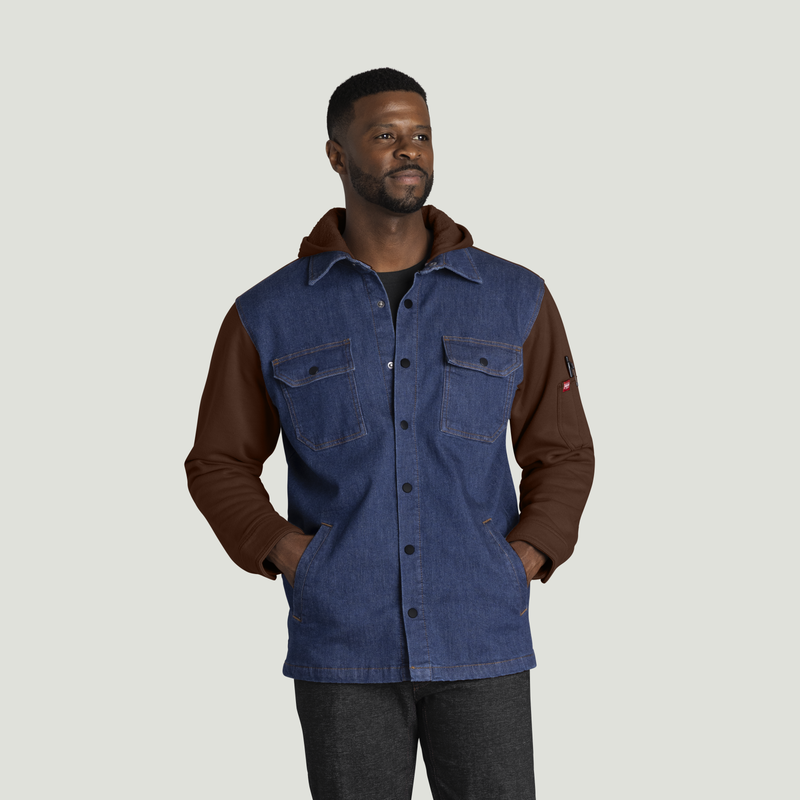 Men’s Denim and Fleece Hooded Shirt Jacket image number 1